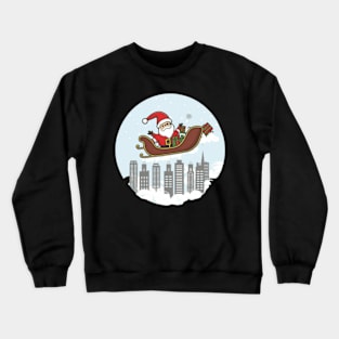 Santa, sleigh, cityscape, reindeer, Christmas, night, moon, holiday, festive, magical Crewneck Sweatshirt